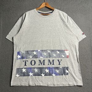 Vintage Y2K Tommy Hilfiger T-Shirt Mens Large Gray Big Flag Graphic Logo